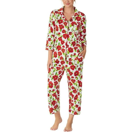 

ByEUcuk 3/4 Sleeve Cropped PJ Set Red Camellia MD (US 8-10)