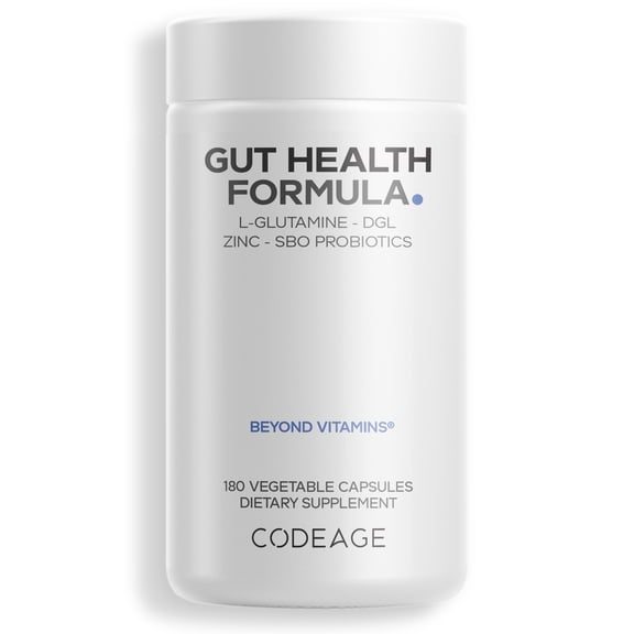 Codeage Gut Health Vegan Formula, L Glutamine, Zinc, Mushrooms, Licorice, Probiotics & Prebiotics, 180 ct