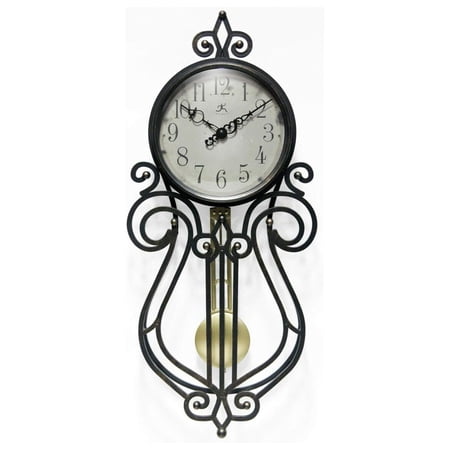 20 inch x 9 Inch Classic Traditional Vintage Rustic Farmhouse Pendulum Non-Ticking Silent Battery Operated Easy to Read Wall Clock for Living Room, Bedroom, Kitchen, Antique Black