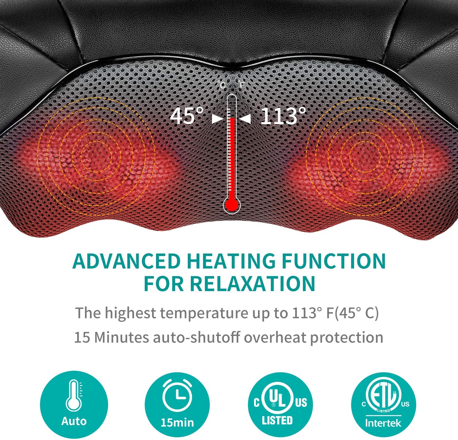 Nekteck Shiatsu Neck and Back Massager with Soothing Heat, Electric Deep Tissue 3D Kneading Massage Pillow for Shoulder, Leg, Full Body Muscle Pain Relief, Car, Office and Home Use Blue - image 4 of 9