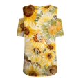 thumbnail image 4 of UoCefik Womens Cold Shoulder Tops Short Sleeve Dressy Casual Shirts Summer Fashion V Neck Basic Tees Sunflower Print Blouses Yellow M, 4 of 6