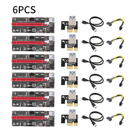 Tarjeta elevadora PCI-E 1X a 16X Tarjeta elevadora extensor GPU Adaptador GPU PCI-E USB 3.0 con interfaz de 6 pines, Negro Speravity EL001235-03*6