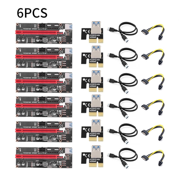 Tarjeta elevadora PCI-E 1X a 16X Tarjeta elevadora extensor GPU Adaptador GPU PCI-E USB 3.0 con interfaz de 6 pines, Negro Speravity EL001235-03*6