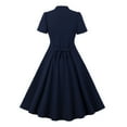 thumbnail image 3 of LFEOOST1950s Vintage Womens Dress Bowknot Audrey Hepburn Style Party Dresses Short Sleeve Button V Neck Cocktail Swing Dress, 3 of 6