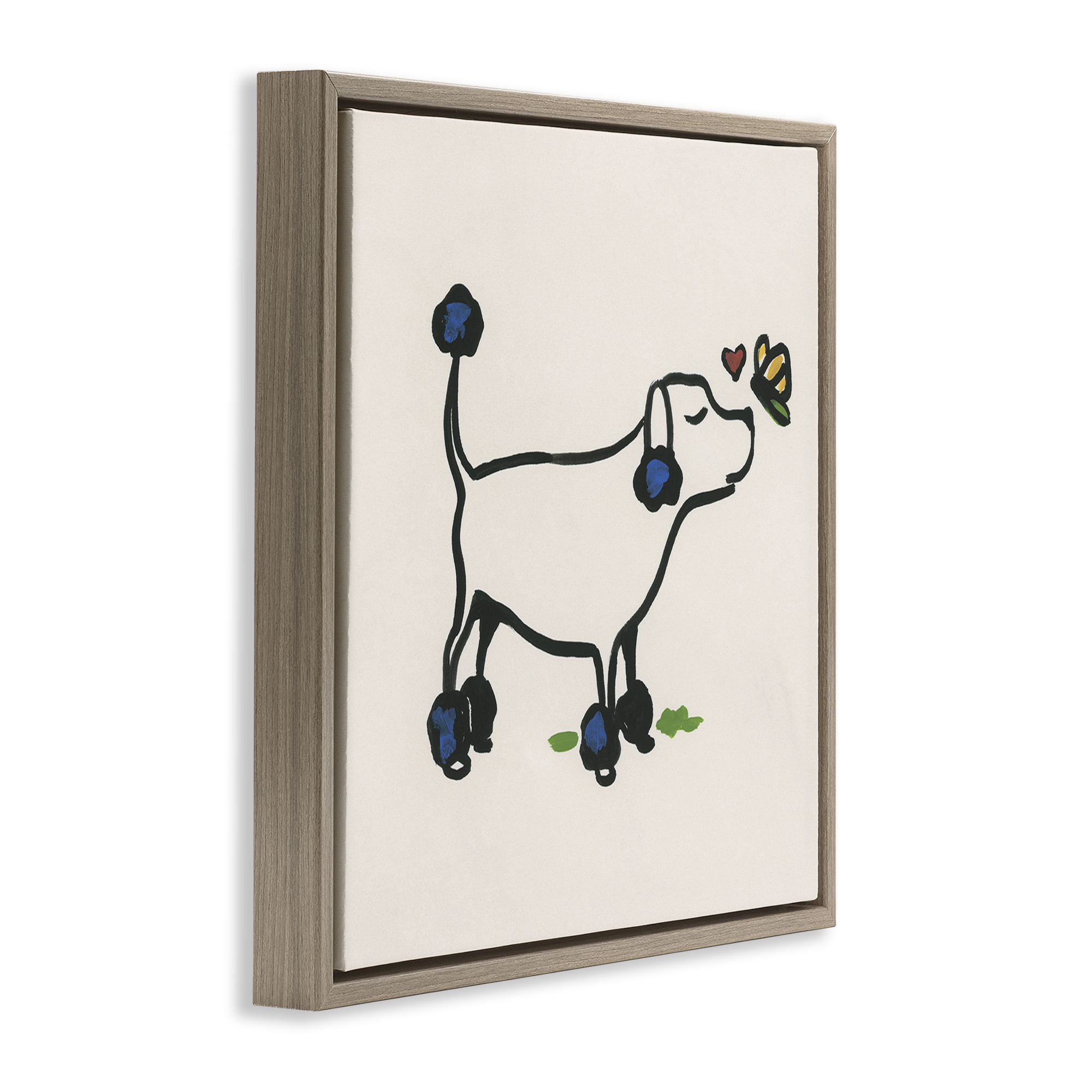 Stupell Industries Dog & Butterfly Animals Painting Brown Floater Framed Canvas Art Print Wall Art, 25 x 25
