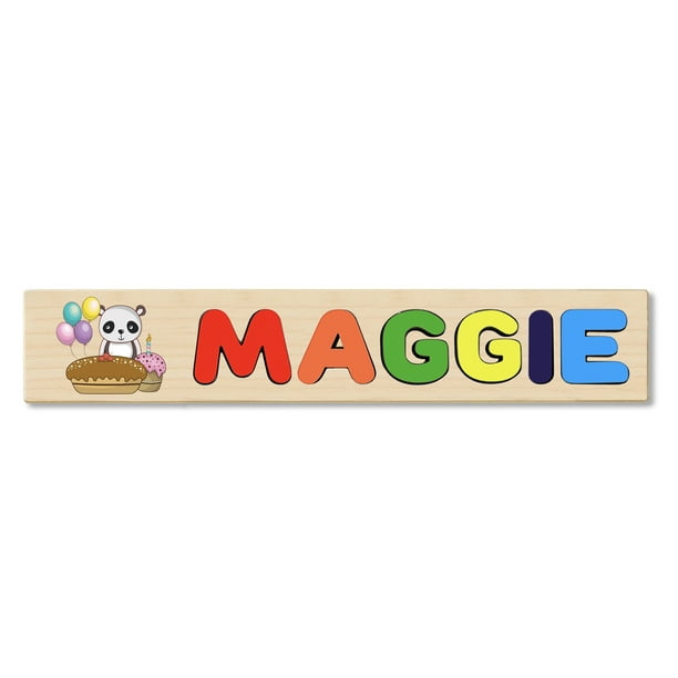 Wooden Name Puzzle Personalized Puzzle Choose Up To 12 Letters Baby Panda With Cake Theme Walmart Com