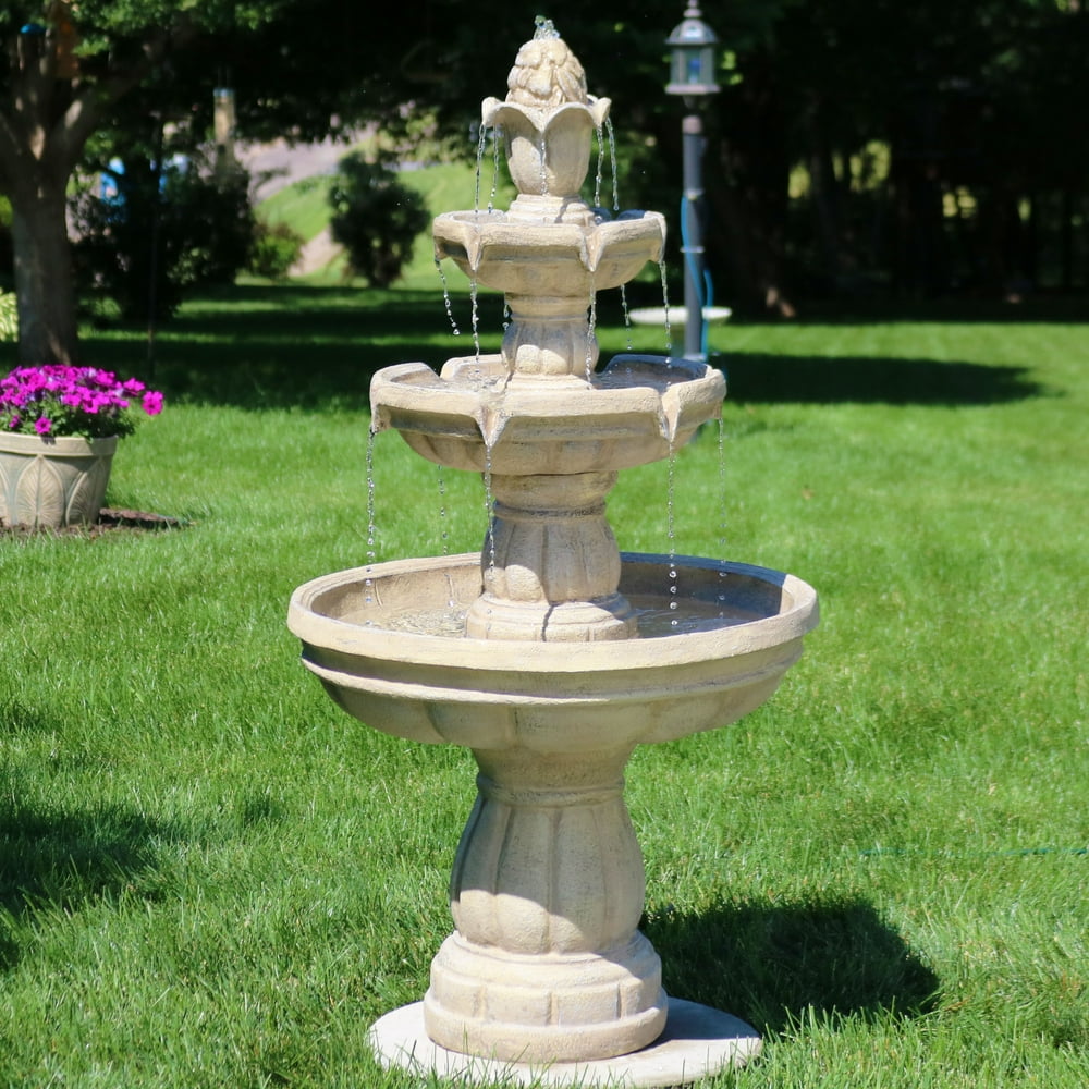 Sunnydaze Outdoor Water Fountain Large 3Tiered Fountain & Backyard