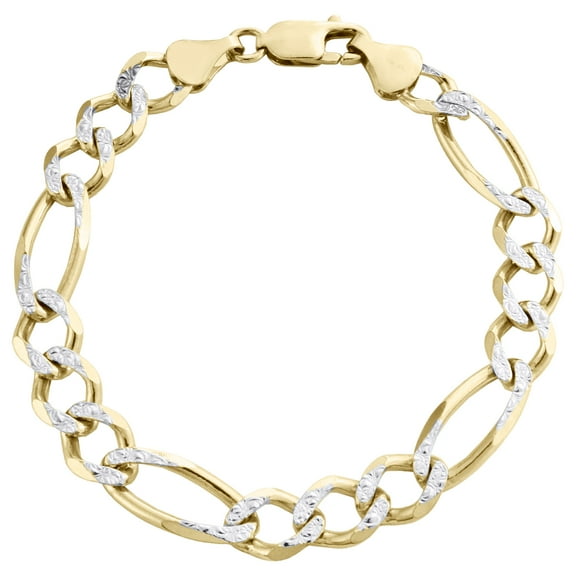 Mens 10K Yellow Gold 9.90mm Diamond Cut Solid Figaro Link Bracelet 8 Inches