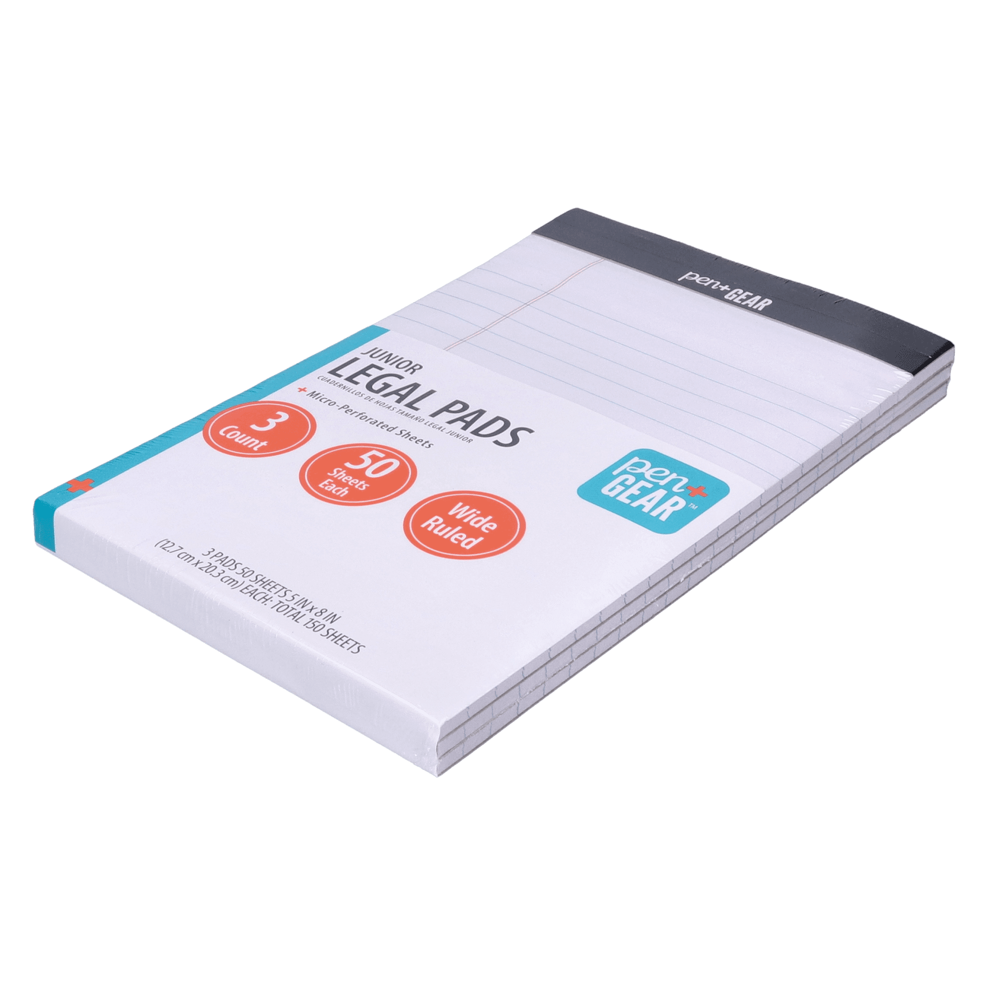 (5 pack) Pen + Gear Jr. Legal Pads, White Paper, 50 Sheets, 3 Count, Wide Ruled, Portable Size