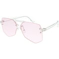 thumbnail image 2 of Oversize Rimless Aviator Sunglasses Transparent Arms Color Tinted Flat Lens 63mm (Pink), 2 of 4