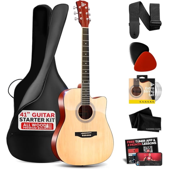 41" Full-Size Acoustic Guitar Kit, Cutaway Body with Digital Tuner and Accessory Kit, (Natural)