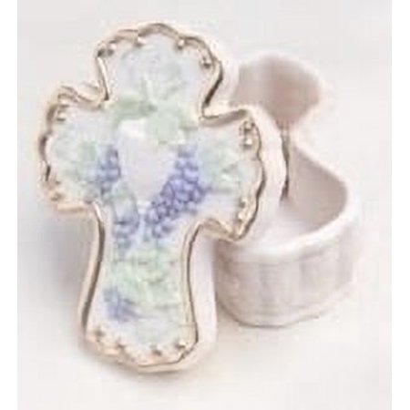 Roman Communion Cross Trinket Box with Chalice and Grapes - 4.5"