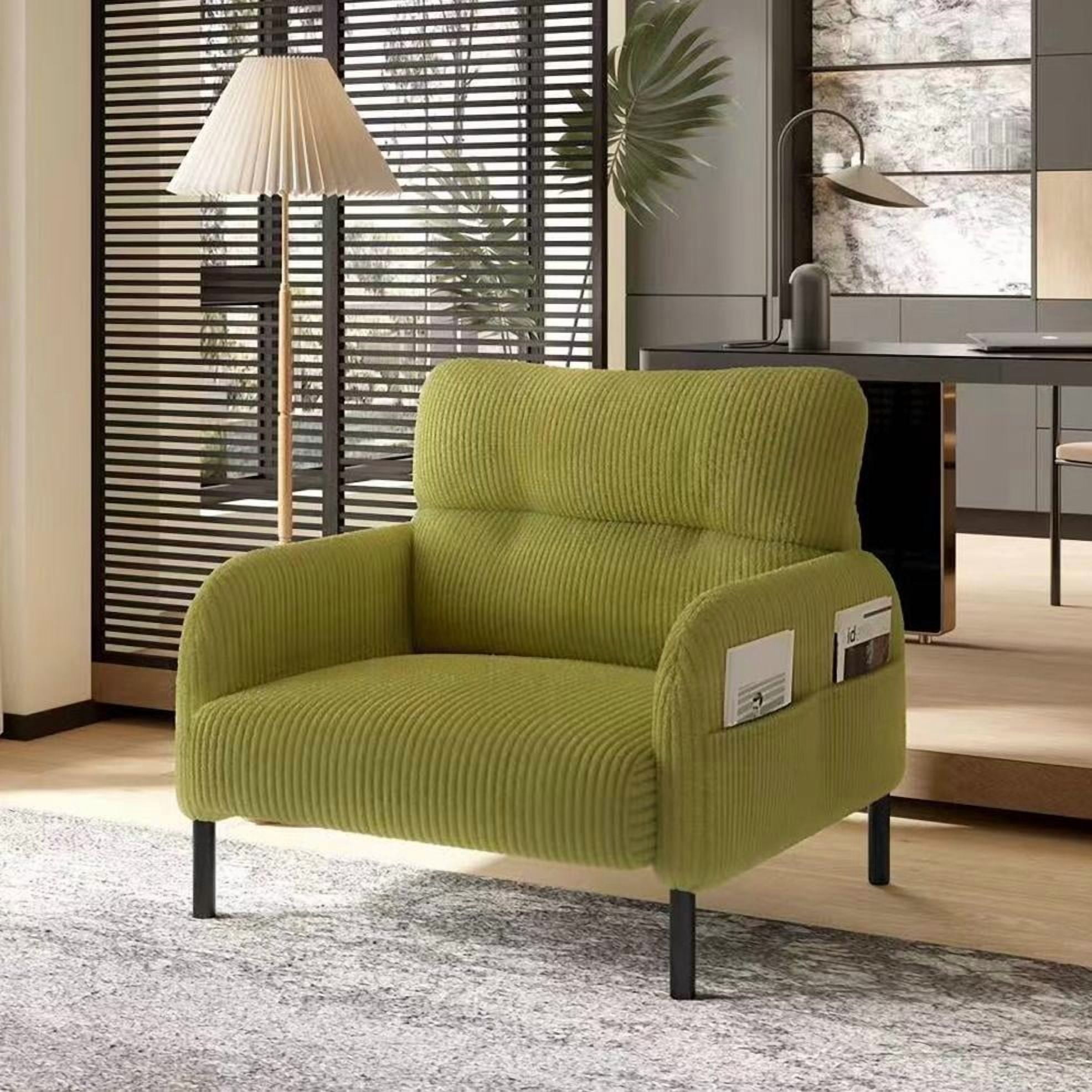 Modern Accent Chair,Armchair,Corduroy Fabric Sofa Chairs,Upholstered Armchair for Living Room,Bedroom,Office,Olive Green