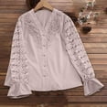 thumbnail image 4 of BLCHUNen Long Sleeve Shirts for Women Lace Button down Cardigan V Neck Trendy Blouses Breathable Sleep Nightwear Casual Pajama, 4 of 9