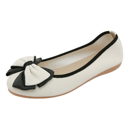 

Fauean Casual Shoes for Women Ladies Simple Bowknot Low Heel Flat Bottom Shoes Going Out Beige Size 40