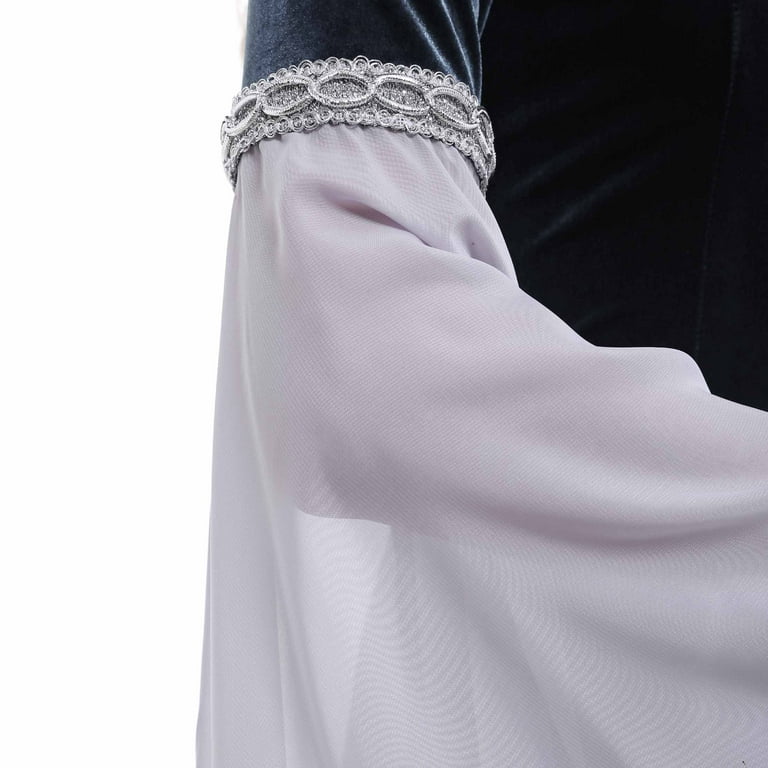 Daizbella Medieval Renaissance Dress Vintage Retro Dress Grey Velvet Gown with Chiffon Sleeves, M