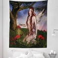 thumbnail image 1 of Fantasy Tapestry, Redhead with Wings Holding a Butterfly Catcher Lantern Surrounded by Poppies, Fabric Wall Hanging Decor for Bedroom Living Room Dorm, 5 Sizes, Multicolor, by Ambesonne, 1 of 1