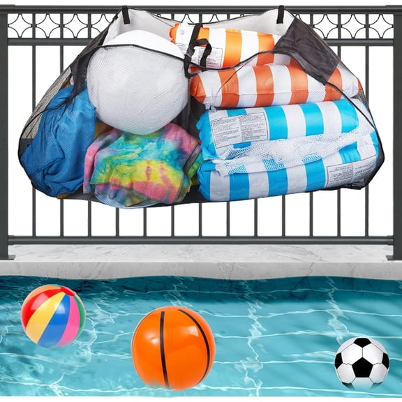 Pool Floats Storage Bag, Foldable Hanging Mesh Organizer for Balls, Floats and Inflatable Toys