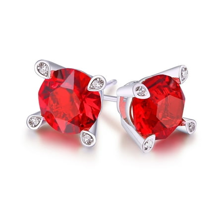 Amy and Annette Large Ruby Stud Earrings, 18K White Gold Plated