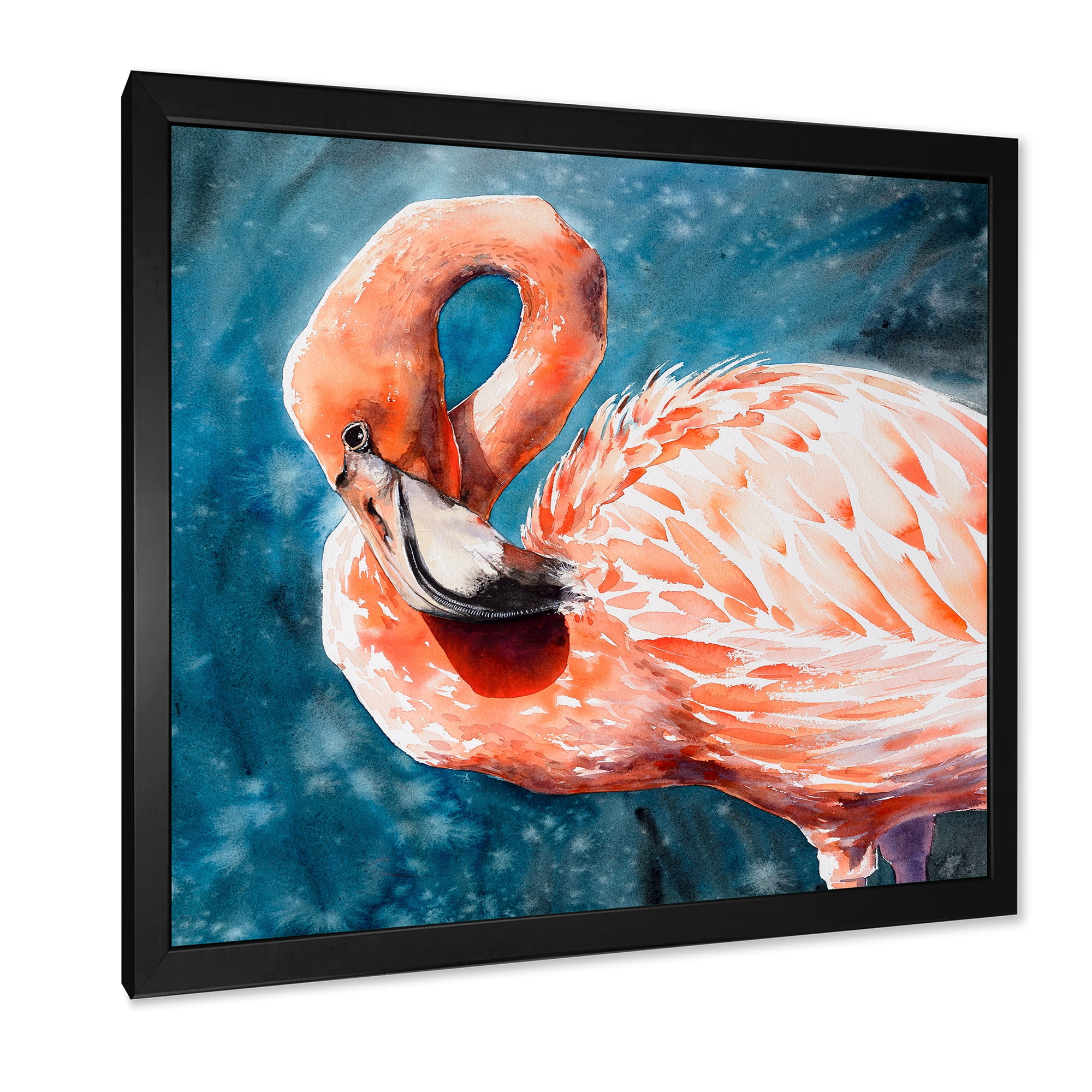 Designart 'Pink Flamingos Love Birds In Blue Water II' Farmhouse Framed Art Print