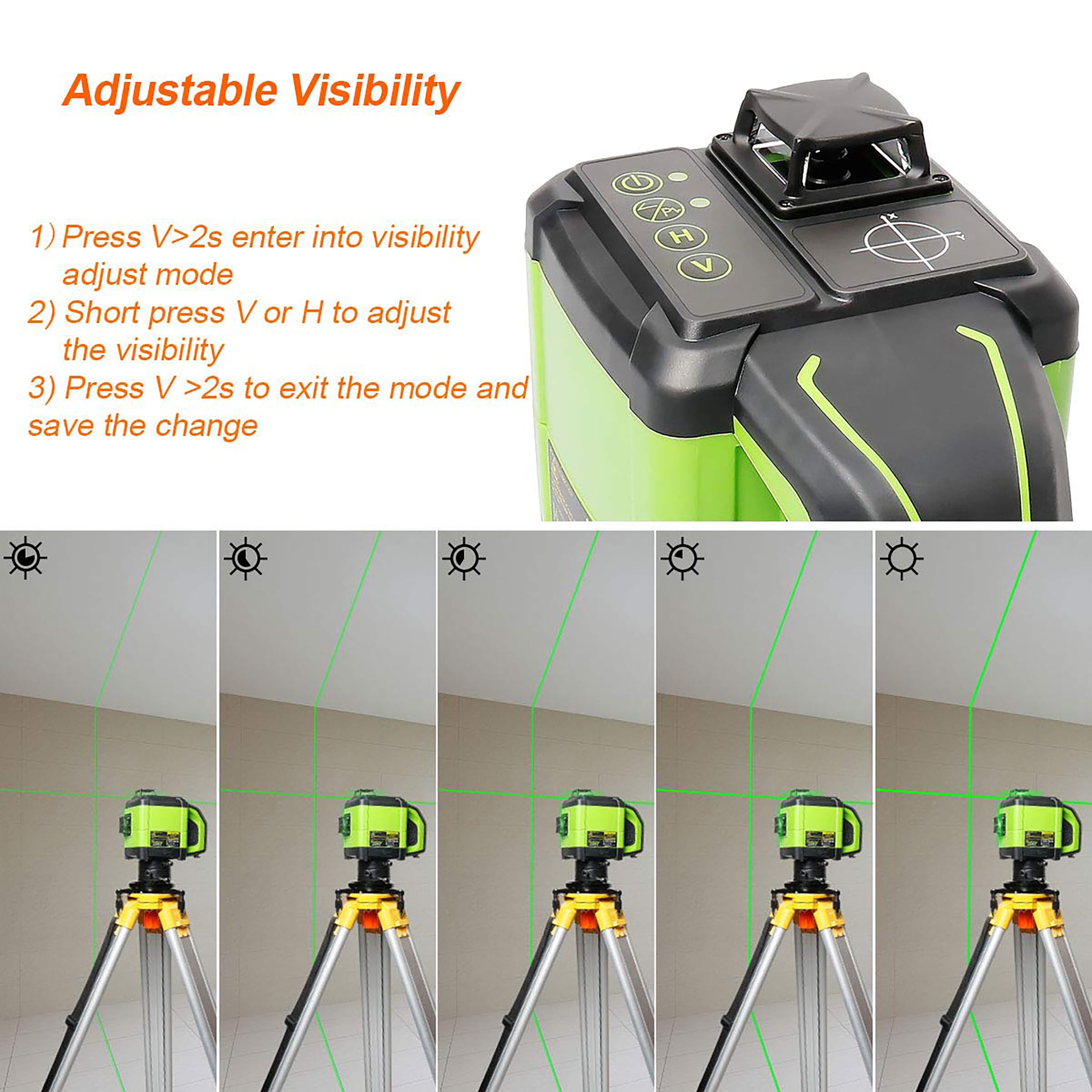 Huepar DT03CG 3D Cross Line Laser Level, Green Beam — 200 ft Range, 3 × 360° Self-Leveling, Includes Laser Receiver, Metal Base, Rechargeable Battery