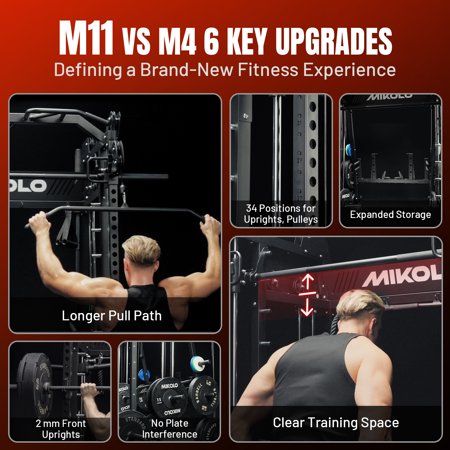 Mikolo M11 Smith Machine Home Gym, 2200LBS Power Rack with Functional Trainer, Cable Crossover, LAT Pulldown, Low Row, Landmine and Plate Storage for Full Body Strength Training