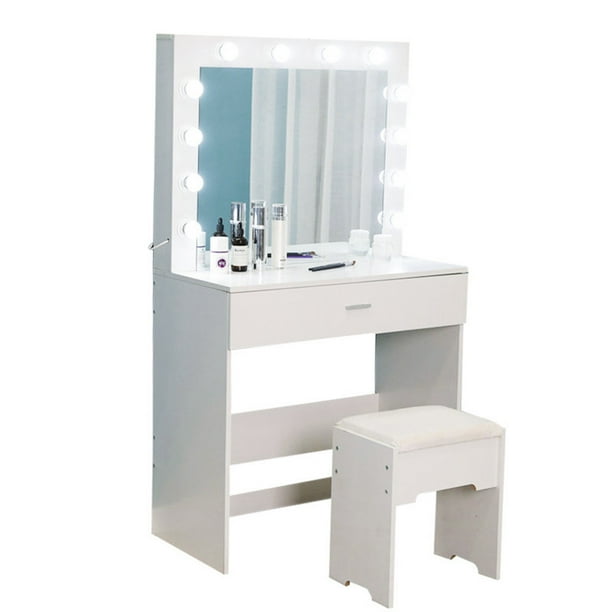 Flywake Vanity Desk Set With Lighted Mirror Led Dressing Makeup Table W 12 Lights Cushioned Stool Drawer Wood Bedroom Furniture Girls Women Gifts White Com Flywake Vanity Desk Set With Lighted, White Vanity Desk Under 100