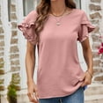 thumbnail image 2 of Timegard Summer Tops for Women Round Neck Petal Ruffle Short Sleeve Loose Casual Solid Color Tee Blouse, 2 of 6