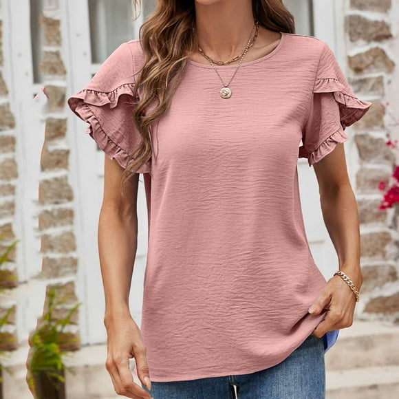 TNDBKQWR Cheap Short Sleeve T Shirts for Women T-Shirt Women Womens Fashion Tops Crew Neck T Shirts Work Tops for Women Business Casual, Pink, L