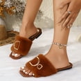 thumbnail image 5 of Viluyesy Womens Slide Slippers Fuzzy Plush Open Toe Slip On Cushioned Non Slip Warm Indoor House Shoes Soft Cozy Flat Slides Brown Size 6.5, 5 of 9