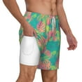thumbnail image 2 of Sigee Colorful Palm Leaves Print Mens Swim Trunks with Compression Liner Quick Dry Swim Stretch Beach Shorts with Pockets,S-3XL, 2 of 7