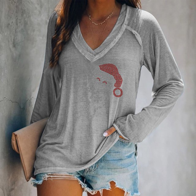 Pntutb moda mujer casual con cuello en V blusa de perforación caliente camiseta de manga larga tops de otoño Pntutb Pntutb-6103