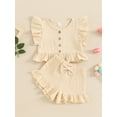 thumbnail image 3 of Little Girl Summer Set Fly Sleeve Button Down Ruffled Tops Bow Shorts, 3 of 7