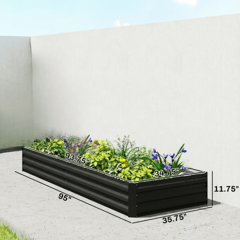 Galvanized Steel Raised Garden Bed Outdoor Planter Box for Flowers Succulents Vegetables Herbs Large Black Open Bottom Rust Resistant Easy Assembly