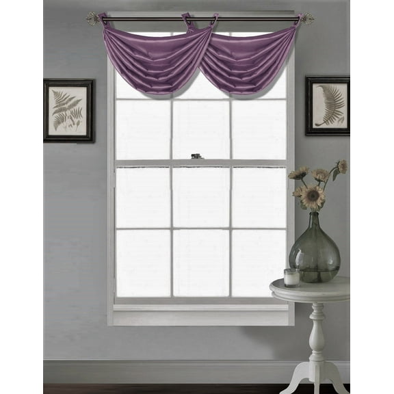 (V24) PLUM 1PC Elegant Faux Silk Swag Waterfall Bronze Grommets Dressing Valance, 55" X 24" Inch