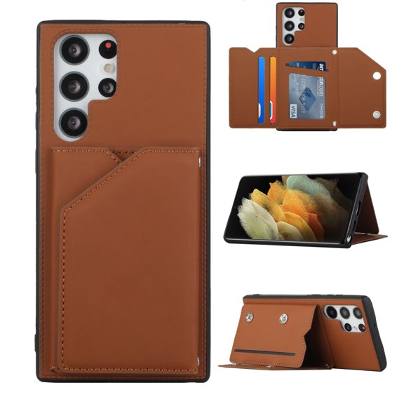 For Samsung Galaxy S22 Ultra 5G Skin Feel PU TPU PC Phone Case with Card Slots