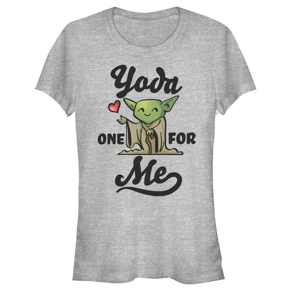 Junior's Star Wars Valentine's Day Yoda One for Me Cartoon  Graphic Tee Athletic Heather Small