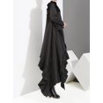 thumbnail image 2 of Femmes Noir Ourlet Irrégulier Volants Robe Col Rond Manches Longues Ample Coupe Mode Marée Printemps Automne, 2 of 15