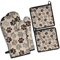 Paw Print Kitchen Oven Mitt and Pot Holder Sets 4 Pcs for Baking, Cooking and Grilling, Heat Resistant Up To 392 °F