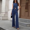 thumbnail image 4 of Roncen Women's Slim Fit Denim Set with Round Neck Button Vest and Flare Side Pocket Jeans Pants - Chic and Versatile, 4 of 8