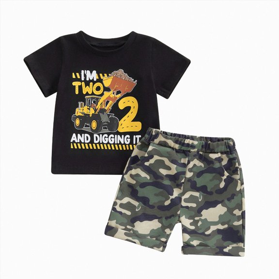 Xudanell Toddler Kids Baby Boy Summer Clothes Sets 1T 2T 3T 4T 5T Letter Print Short Sleeve Tops Camouflage Shorts Outfits (4-5 Years,Yellow)