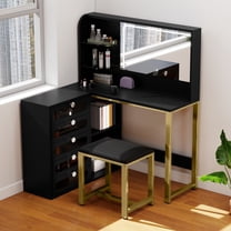 DEXTRUS 5 Drawers Makeup Vanity Set with LED Mirror & USB Charging for Adult, Black