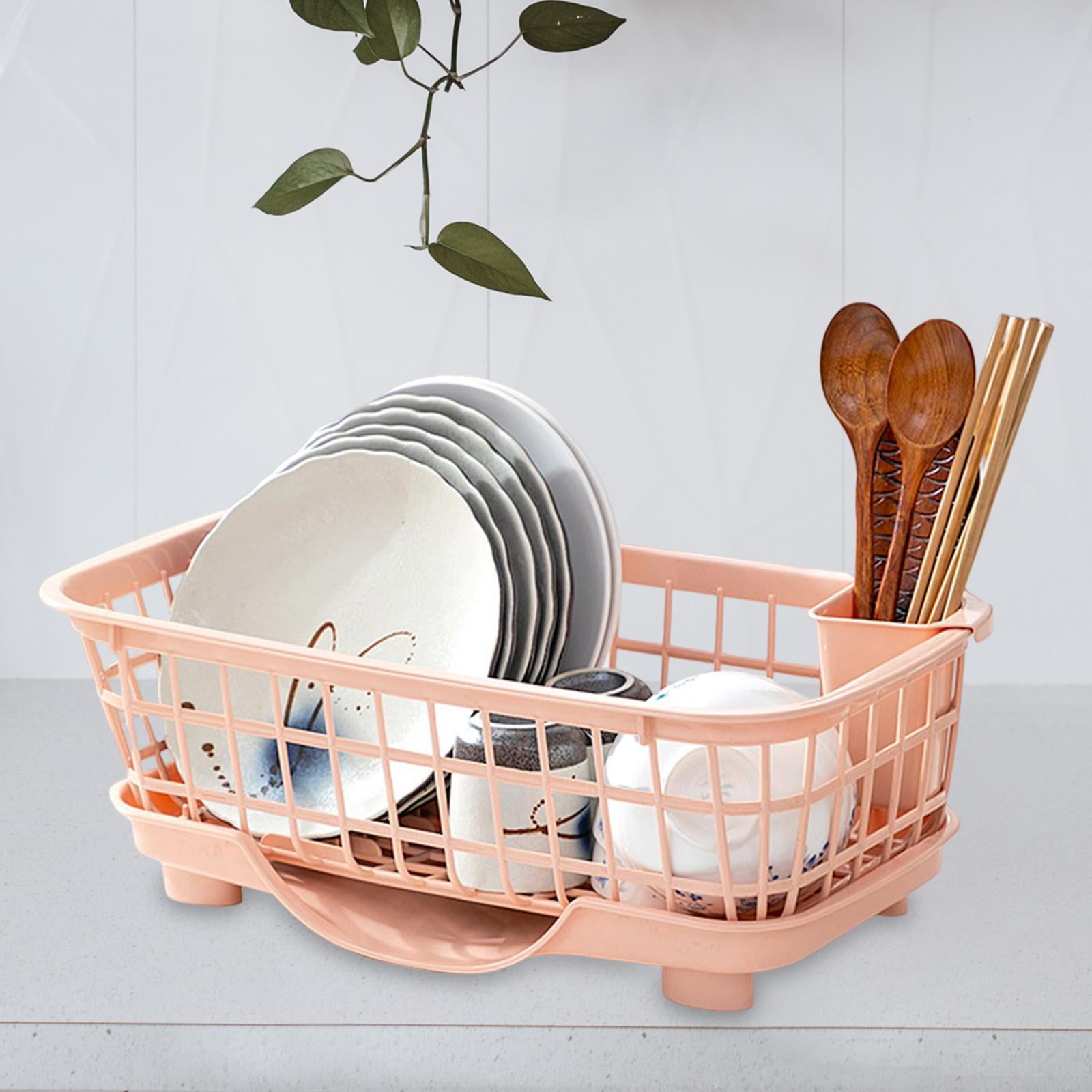 Cutlery Holder with Utensil Holder, Dish Drying Rack, Space Saving Counter Dish  Drainer, over The Sink Dish Rack for Forks Spoons Kitchen Sink Pink 