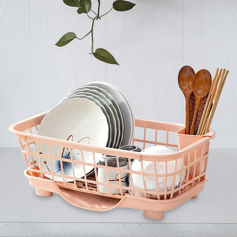 Perfk Basket Bowl Drying Holder Space Saving Dish Drainer for Bowl Spoons Kitchen Pink, Size: 45cmx23.5cmx15.5cm