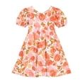 thumbnail image 5 of Casual Floral Dresses Girls Kids Puff Sleeve Cross Back Summer Dress Round Neck Trendy Aline Swing Outfits Orange, 6 Years, 5 of 7
