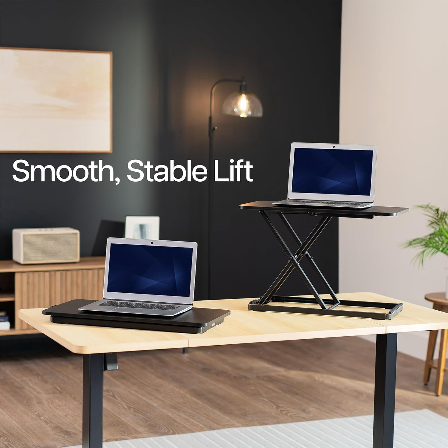 ZJTER Single Top 24 inch Scissors Lift Keyboard and Mouse Riser, Height Adjustable Laptop Desk, For Ergonomic Sit Stand Workstations, Black, DESK-V024A