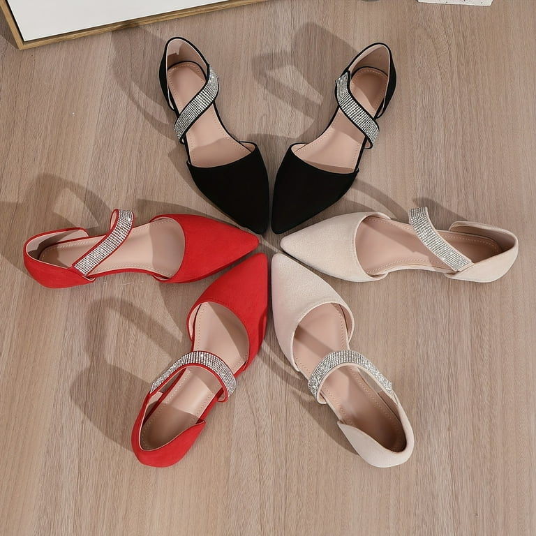 Women s Solid Color Chunky Heel Sandals Elegant Point Toe Dress Slip On Heels Walmart