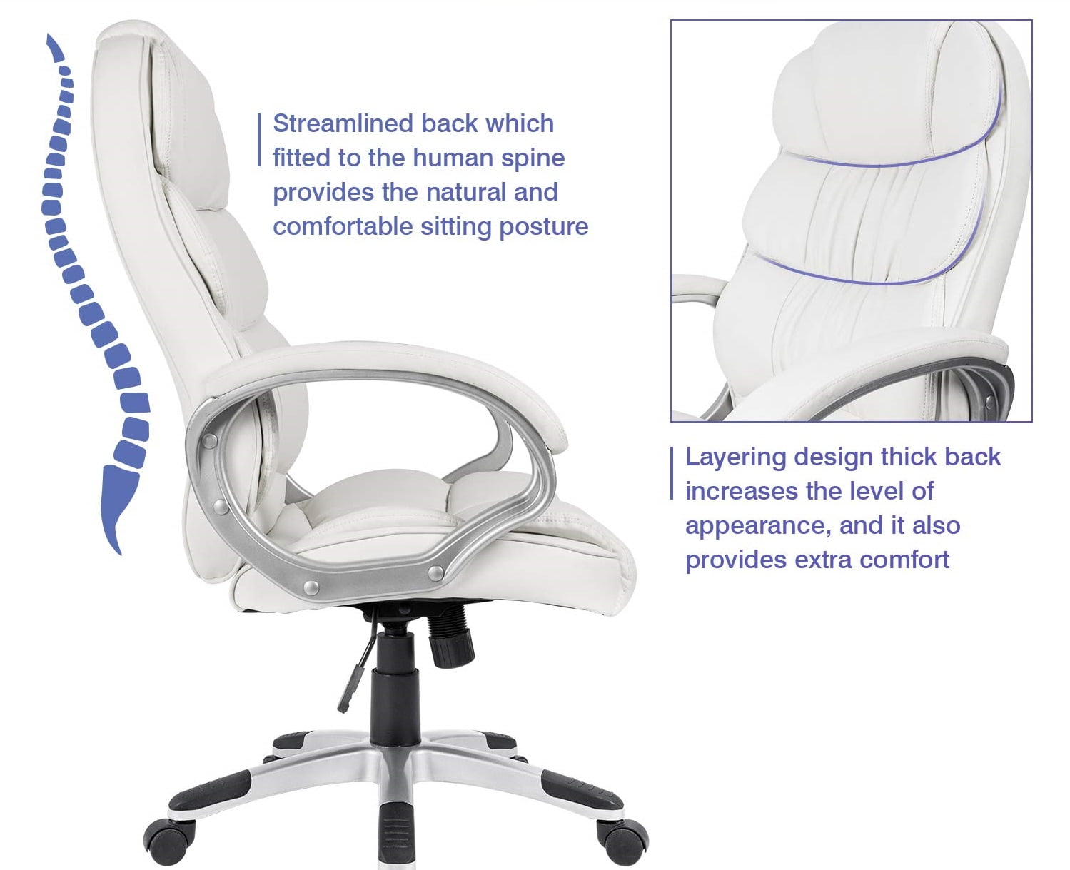 Lacoo Faux Leather High-Back Executive Office Desk Chair with Armrests, White