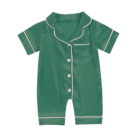 Vdoaml Baby Boys Summer Pajamas Newborn Short Sleeve Bodysuit Infants Sleep Romper Jumpsuit With Button 0-3 Months Dark Green