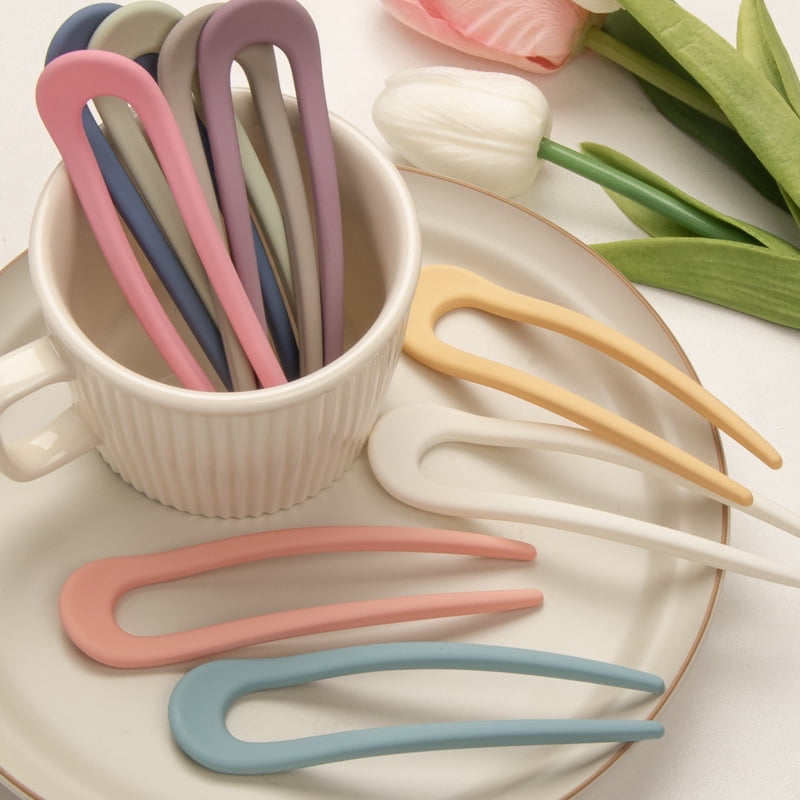 Fashion Candy Color Hair Sticks for Women Shell Hair Clip Pins Minimalist Elegant U Shape Girls Hairpins Hair Bun Maker Headwear
